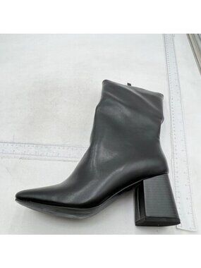 Ankle Boots Women Chunky Heel Square Toe High Heeled Gogo Short Booties Black